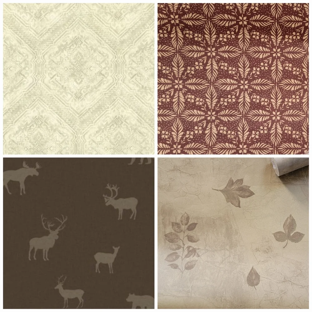 Wallpaper Botanical Leaves with Gold - Lodge Cabin